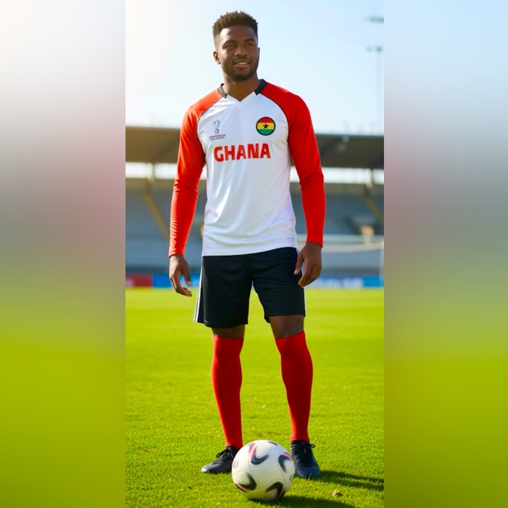 FIFA World Cup 2022  Ghana Sports shirt White and red with Long Sleeves